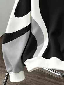 Daypath 男士 Techwear 黑白對比連帽衛衣，未來感風格，街頭穿搭，適合休閒穿著，送給男友的貼心禮物 - 彩色 - 查看 4