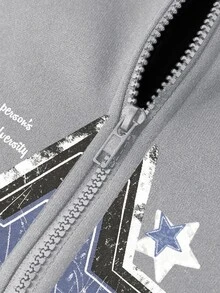Manfinity EMRG Men's Star Print Drawstring Design Zip-Up Hooded Sweatshirt - Light Grey - View 6