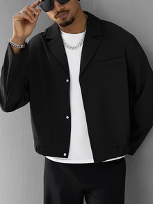 SLATEMANN Men's Minimalist Long Sleeve Shirt And Button Pocket Pants Set - Black - View 3