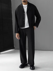 SLATEMANN Men's Minimalist Long Sleeve Shirt And Button Pocket Pants Set - Black - View 6