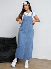 Rivivi Y2K Women's Fashion Pocket Loose Denim Dress - Blue - View 5
