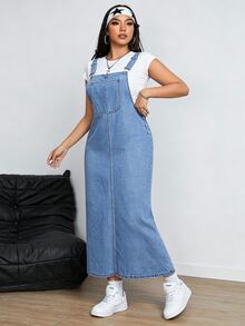 Rivivi Y2K Women's Fashion Pocket Loose Denim Dress - Blue - View 6