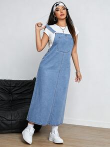 Rivivi Y2K Women's Fashion Pocket Loose Denim Dress - Blue - View 3