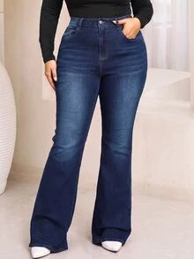 EMERY ROSE Plus Size Denim Flare Leg Stretch Jeans - Blue - View 3