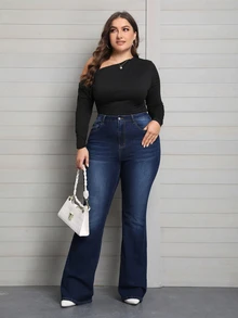 EMERY ROSE Plus Size Denim Flare Leg Stretch Jeans - Blue - View 5