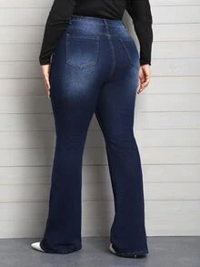 EMERY ROSE Plus Size Denim Flare Leg Stretch Jeans - Blue - View 2