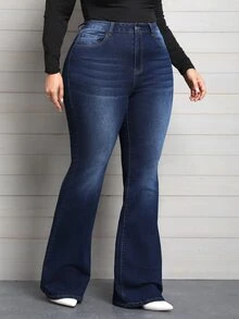 EMERY ROSE Plus Size Denim Flare Leg Stretch Jeans - Blue - View 6