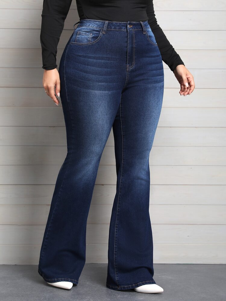 EMERY ROSE Plus Size Denim Flare Leg Stretch Jeans - Blue - View 6
