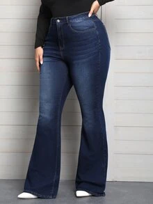 EMERY ROSE Plus Size Denim Flare Leg Stretch Jeans - Blue - View 4