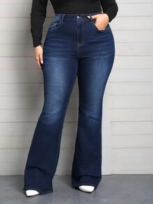EMERY ROSE Plus Size Denim Flare Leg Stretch Jeans - Blue - View 1