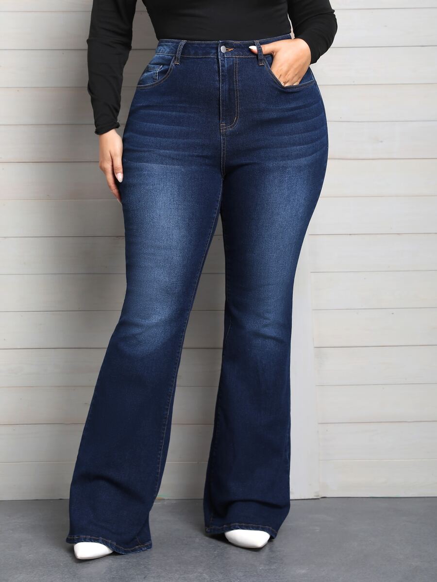 EMERY ROSE Plus Size Denim Flare Leg Stretch Jeans - Blue - View 1