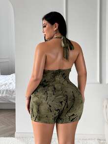 SHEIN SXY Plus Size Women's Hollow Out Sexy Halter Neck Romper - Multicolor - View 2