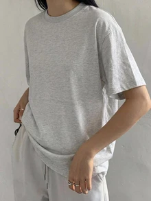 DAZY 女款純色休閒百搭日常短袖T恤校園風 - 淺灰色 - 查看 2