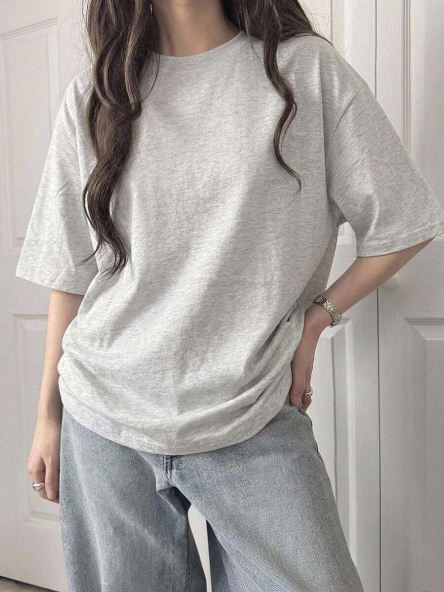 DAZY 女款純色休閒百搭日常短袖T恤校園風 - 淺灰色 - 查看 1