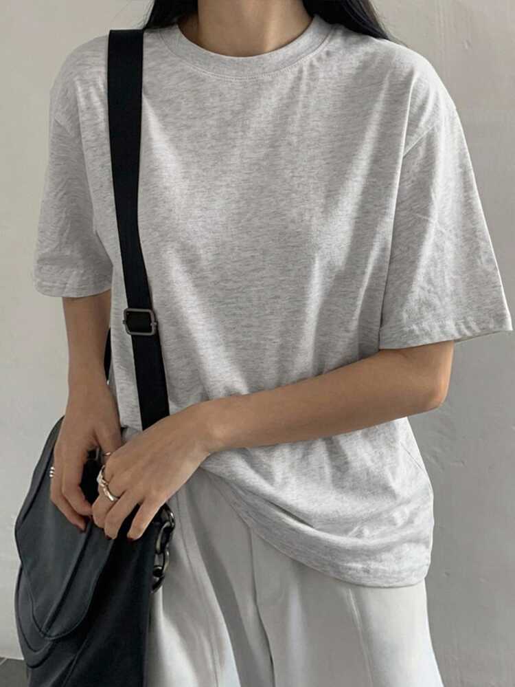 DAZY Women's Solid Color Casual Versatile Daily Short Sleeve T-Shirt School - Light Grey - View 3