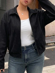 Dazy Plus Spring/Autumn New Distressed Leather Jacket Short Valentine's Day Coat Women's Regular Jacket Plus Size - Black - View 6