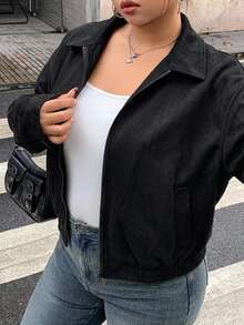 Dazy Plus Spring/Autumn New Distressed Leather Jacket Short Valentine's Day Coat Women's Regular Jacket Plus Size - Black - View 3
