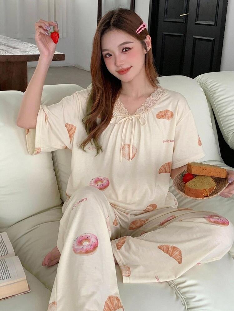 DAZY アイスクリーム柄 レディースパジャマ 半袖と長ズボンセット