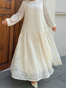 Dazy Plus 蕾絲長洋裝 度假風 無袖 優雅 春夏大尺碼女款長洋裝 秋季 - 杏色 - 查看 7