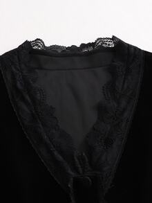 LUMIGAL French Gothic Goth Style Long Sleeve Elegant Mesh Lace Patchwork Bodycon Dress 2026 Women's New Button Design Exquisite Black Bodycon Velvet Evening - Black - View 3