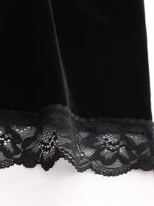 LUMIGAL French Gothic Goth Style Long Sleeve Elegant Mesh Lace Patchwork Bodycon Dress 2026 Women's New Button Design Exquisite Black Bodycon Velvet Evening - Black - View 6