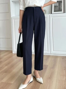 DAZY Solid Slant Pocket Suit Trousers - Navy Blue - View 4