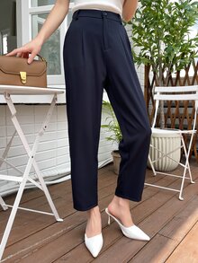 DAZY Solid Slant Pocket Suit Trousers - Navy Blue - View 5