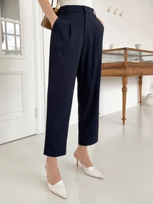 DAZY Solid Slant Pocket Suit Trousers - Navy Blue - View 7