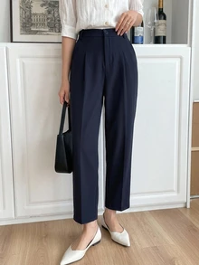 DAZY Solid Slant Pocket Suit Trousers - Navy Blue - View 6