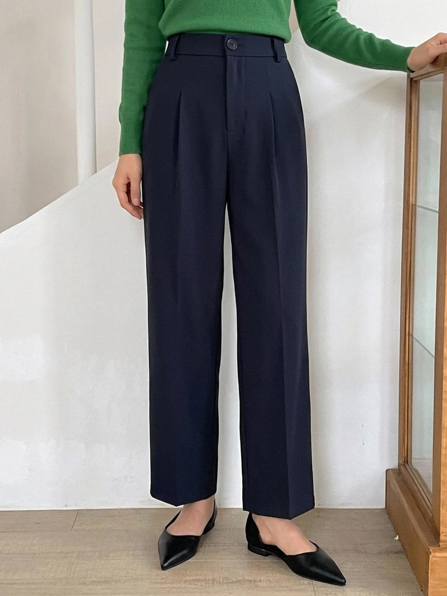 DAZY Solid Slant Pocket Suit Trousers - Navy Blue - View 1
