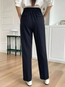 DAZY Solid Slant Pocket Suit Trousers - Navy Blue - View 2