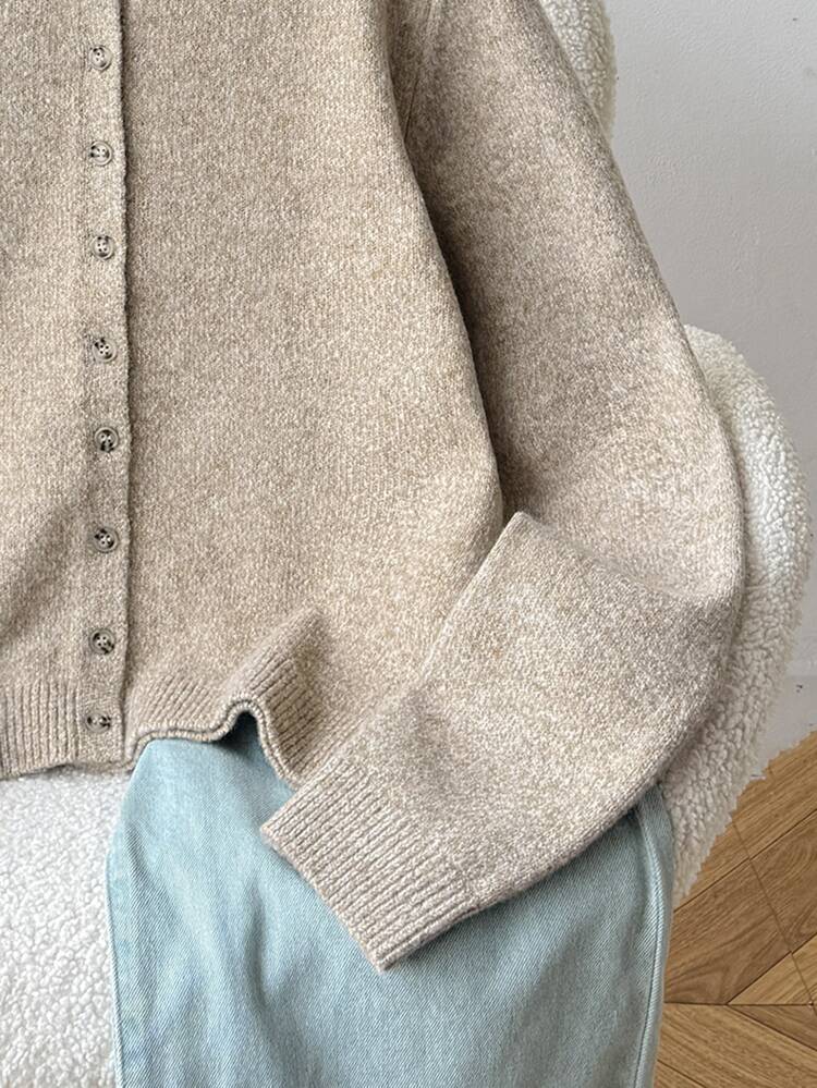 SHEIN Teen Girl Tween Girls Autumn/Winter New Light Gray Thin Jacket, Cute, Suitable For Parties, Spring Outings, Casual Commuting, Daily Outings, Vacation Matching, Gray Knit Cardigan, Suitable For Matching With Dresses - Grey - View 4