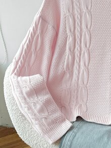 SHEIN 青少年女孩秋冬休閒百搭奶油多巴胺粉針織提花套頭毛衣，休閒街頭風返校穿搭 - 粉色 - 查看 9
