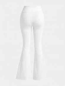 SHEIN Girlism 青少年女孩純色針織修身喇叭褲 - 白色 - 查看 3