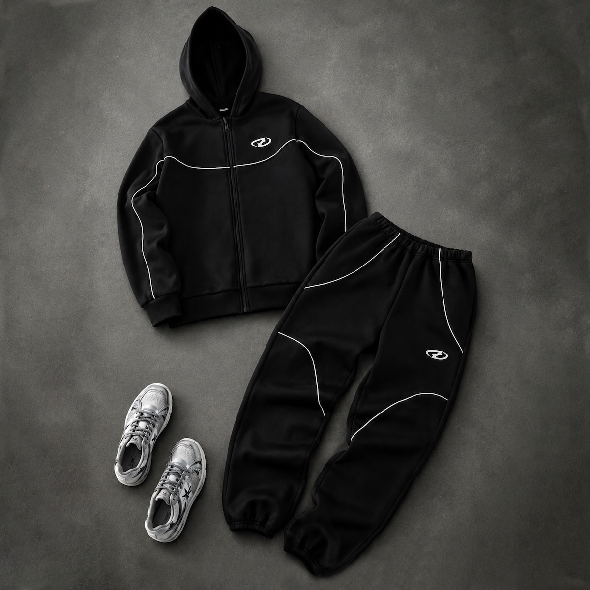 Teen Boys' Fleece Lined Hooded Zip Up Sweatshirt Jacket And Jogger Pants Set, Black Warm Tracksuit For Fall Winter Holiday Party Streetwear Baggy