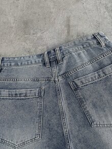 NORVETH Men's Simple Print Watermark Denim Shorts - Light Grey - View 6