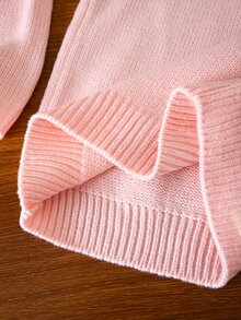 SHEIN 女童素色針織圓領3D蝴蝶結休閒秋季毛衣 - 粉色 - 查看 6