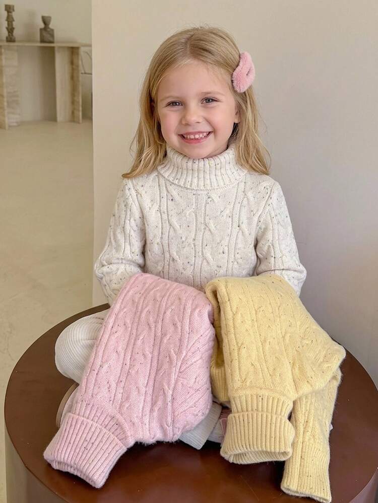 SHEIN Young Girl Knitted Stand Young Girl Collar Fitted Casual Autumn Sweater - Pink - View 8