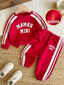 LMoss Kids Baby Boy Knitted Letter Pattern Crew Neck Casual Sweatshirt And Long Pants 2-Piece Set - Red - View 6