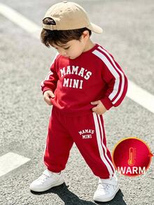 LMoss Kids Baby Boy Knitted Letter Pattern Crew Neck Casual Sweatshirt And Long Pants 2-Piece Set - Red - View 8