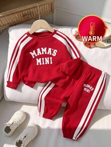 LMoss Kids Baby Boy Knitted Letter Pattern Crew Neck Casual Sweatshirt And Long Pants 2-Piece Set - Red - View 7