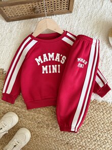 LMoss Kids Baby Boy Knitted Letter Pattern Crew Neck Casual Sweatshirt And Long Pants 2-Piece Set - Red - View 5