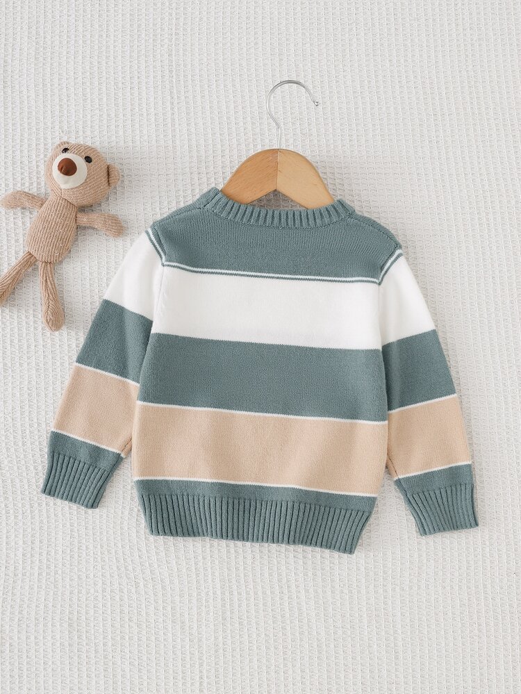 Cozy Pixies Sweater Lengan Panjang Leher Bulat Motif Garis-garis Beruang Lucu Kasual untuk Anak Laki-laki, Cocok untuk Bermain di Luar Ruangan di Musim Gugur/Musim Dingin - MultiWarna - View 5
