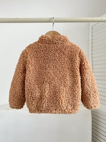 Cozy Pixies 女嬰女童針織可愛人造毛熊圖案休閒百搭小立領長袖開襟外套 - 彩色 - 查看 3