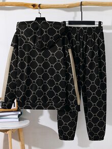SHEIN 青少年男孩 2件組休閒連帽衛衣與運動長褲套裝，經典復古「King」圖案印花，開學季與秋冬適用 - 彩色 - 查看 3