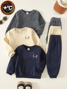 SHEIN 6pcs/Set Babyboy Autumn/Winter Cute Casual Knit Solid Color Letter Pattern Sweatshirt And Joggers Set, Basic Multi-Piece Sweatshirt And Sweatpants Set, Autumn/Winter Set - Multicolor - View 5