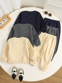 SHEIN 6pcs/Set Babyboy Autumn/Winter Cute Casual Knit Solid Color Letter Pattern Sweatshirt And Joggers Set, Basic Multi-Piece Sweatshirt And Sweatpants Set, Autumn/Winter Set - Multicolor - View 2