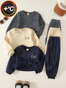 SHEIN 6pcs/Set Babyboy Autumn/Winter Cute Casual Knit Solid Color Letter Pattern Sweatshirt And Joggers Set, Basic Multi-Piece Sweatshirt And Sweatpants Set, Autumn/Winter Set - Multicolor - View 3