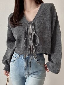 FRIFUL Busana Musim Gugur Korea untuk Wanita: Sweater Rajut Warna Polos untuk Wanita Paruh Baya - Grey - View 11