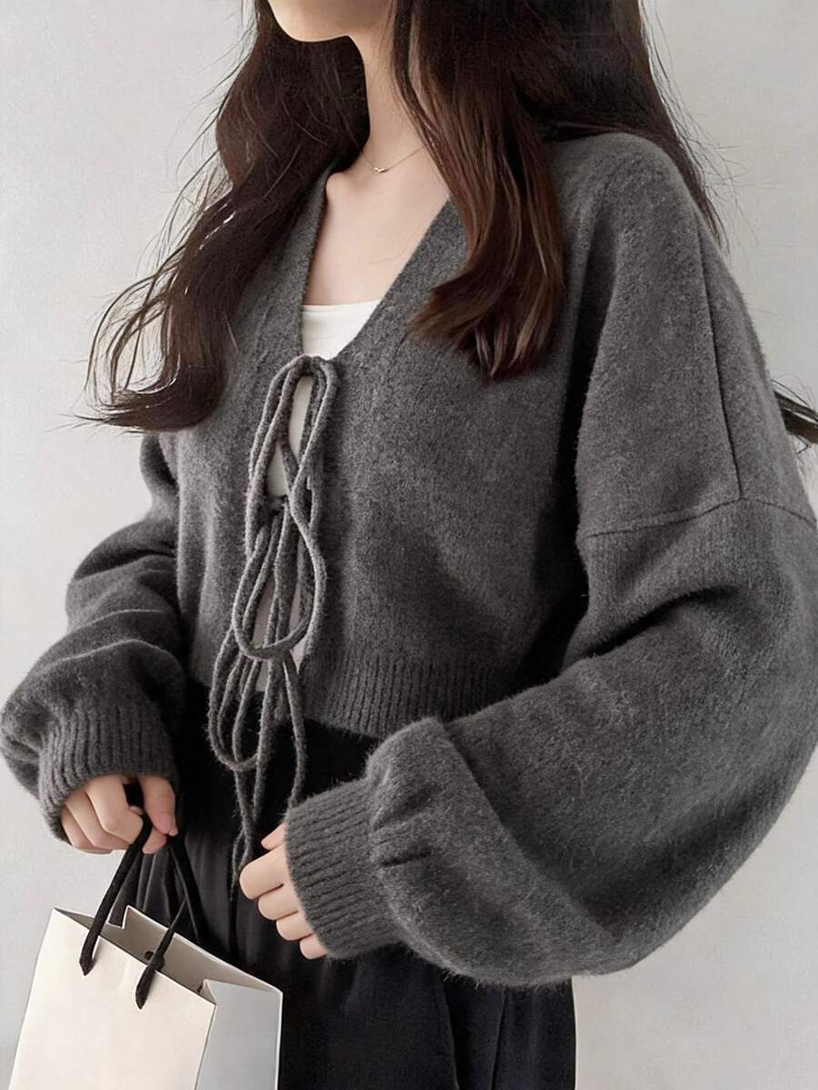 FRIFUL Busana Musim Gugur Korea untuk Wanita: Sweater Rajut Warna Polos untuk Wanita Paruh Baya - Grey - View 1